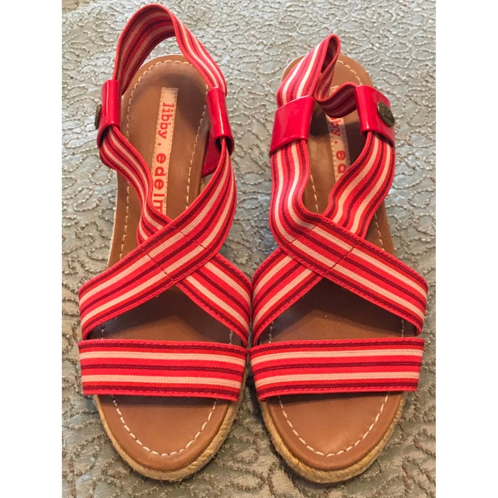 Womens Libby Edlemam red and‎ tan wedge sandals size 51/2